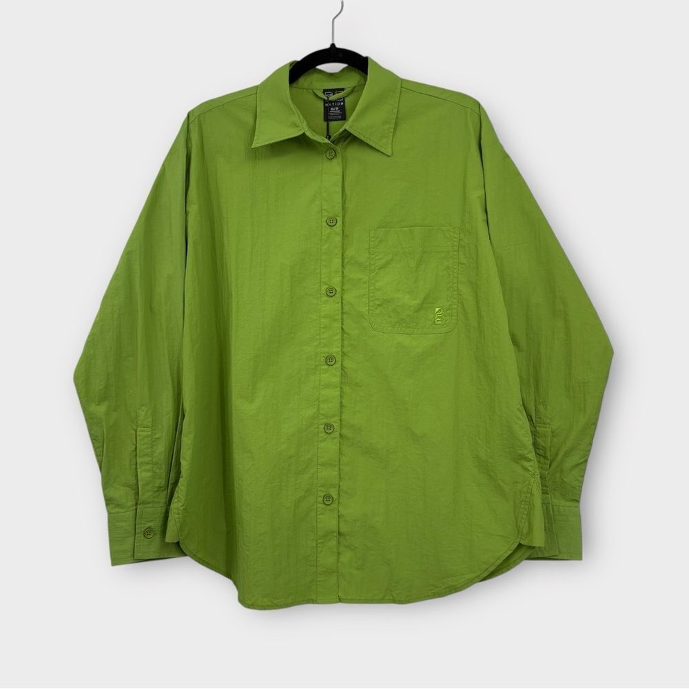 P.E Nation Interval Oversized Button Down Blouse in Peridot Green Size XS NWT - Picture 4 of 9